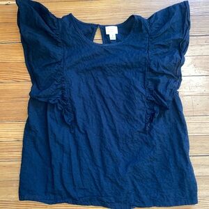 Black Short Sleeve Ruffle Top